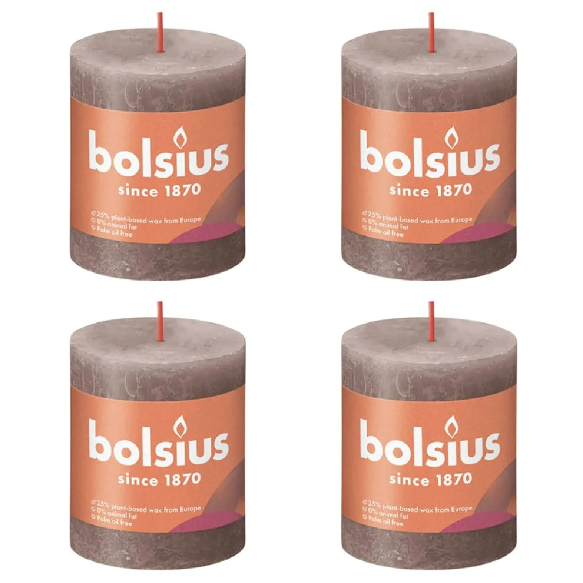 Bolsius Bougies pilier Shine 4 pcs Taupe rustique