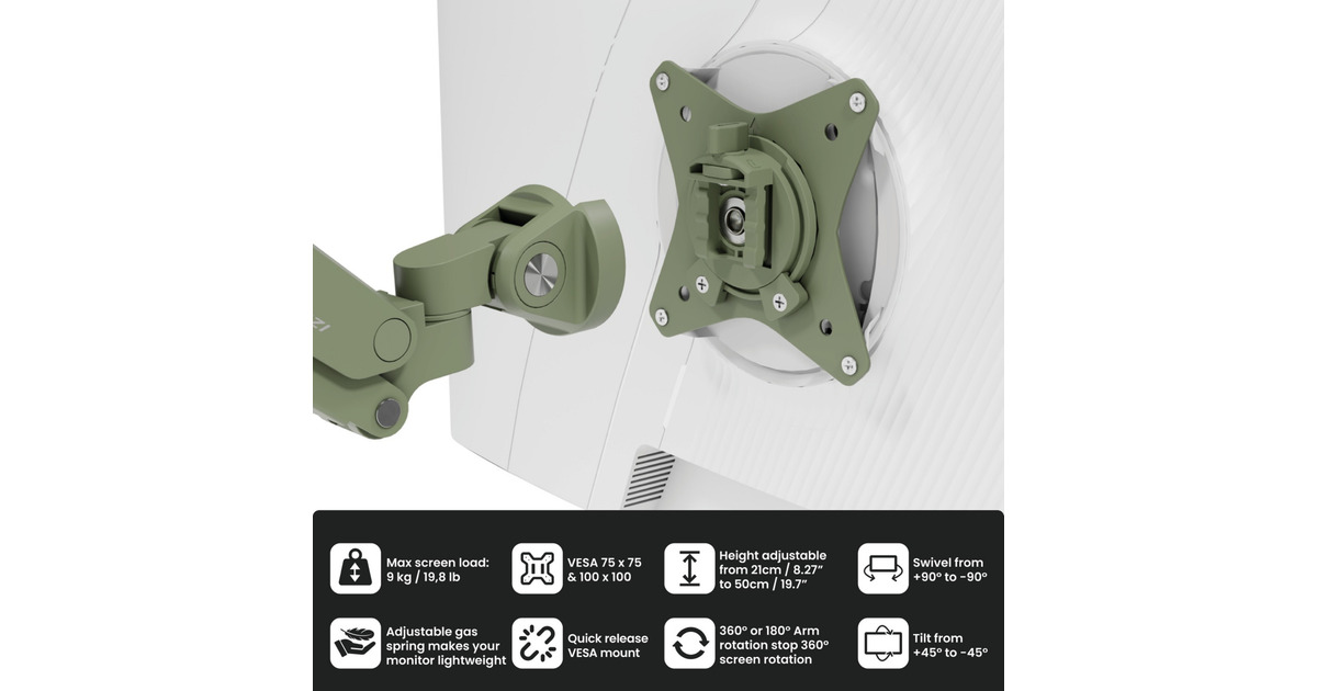 ArozziAlzare Neo Duo - Gas Spring Monitor Arm – Forest Green monitorarm  (Groen)