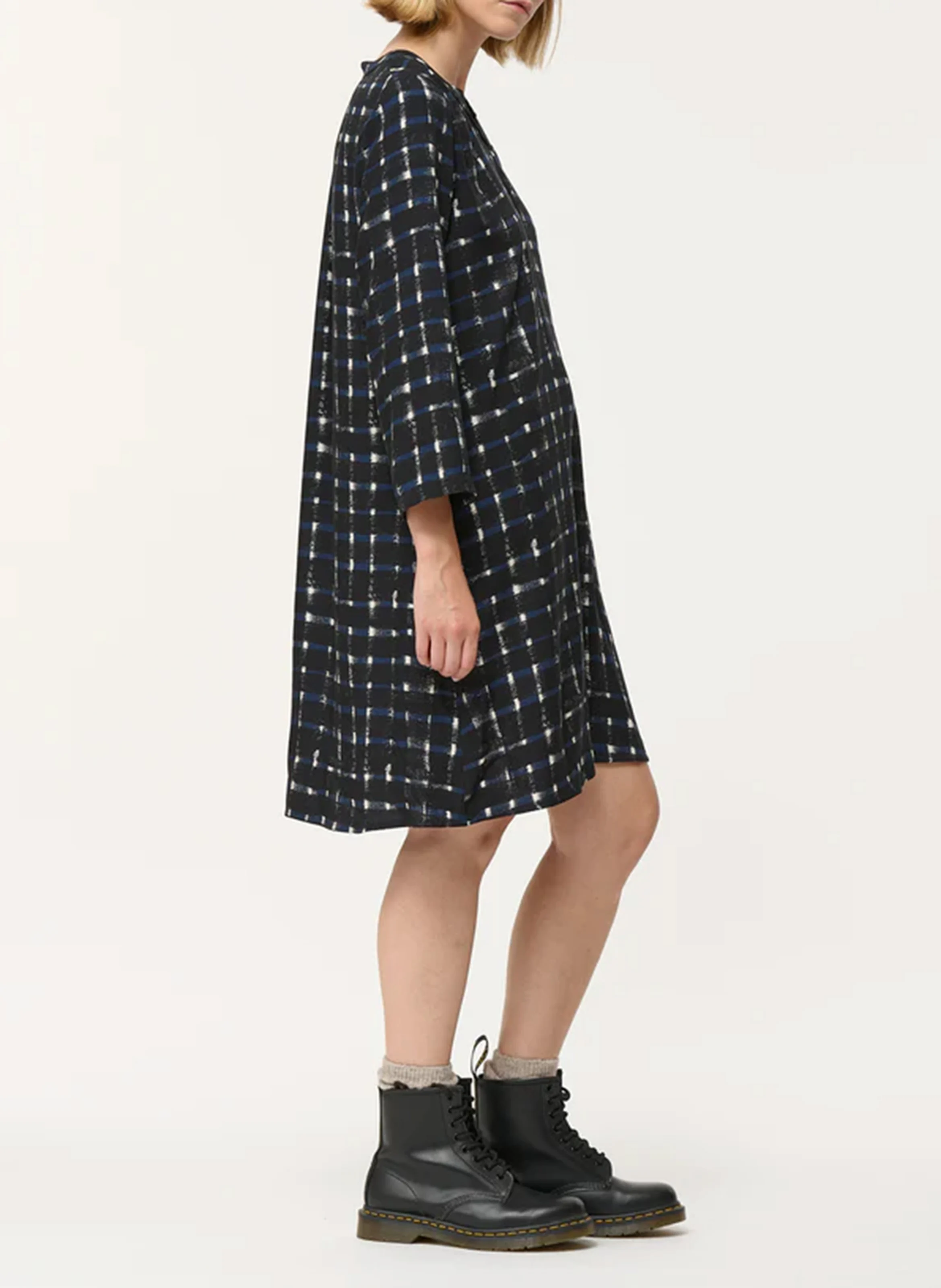 Robe courte trapèze à col tunisien | Bleu