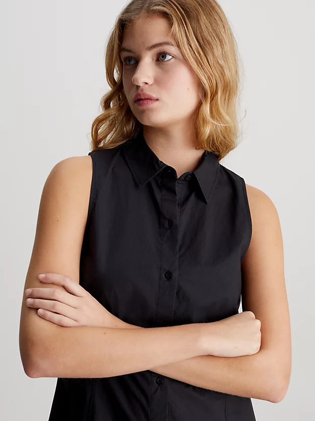 Vestido camisa de algodão sem mangas