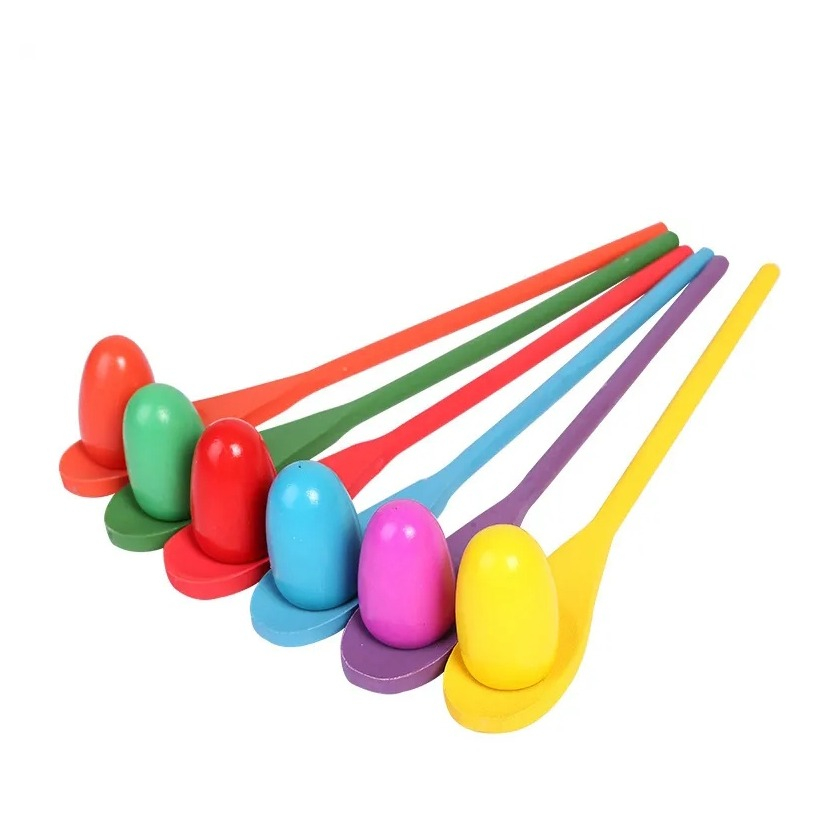 (12-tlg. Set) Holz Kinder Spielzeug Eierlauf Balance Party Spiel Löffel Laufen - Bunt