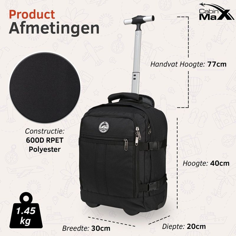 CabinMax - Metz Hybrid - Reistas - Zwart - 24L - Handbagage