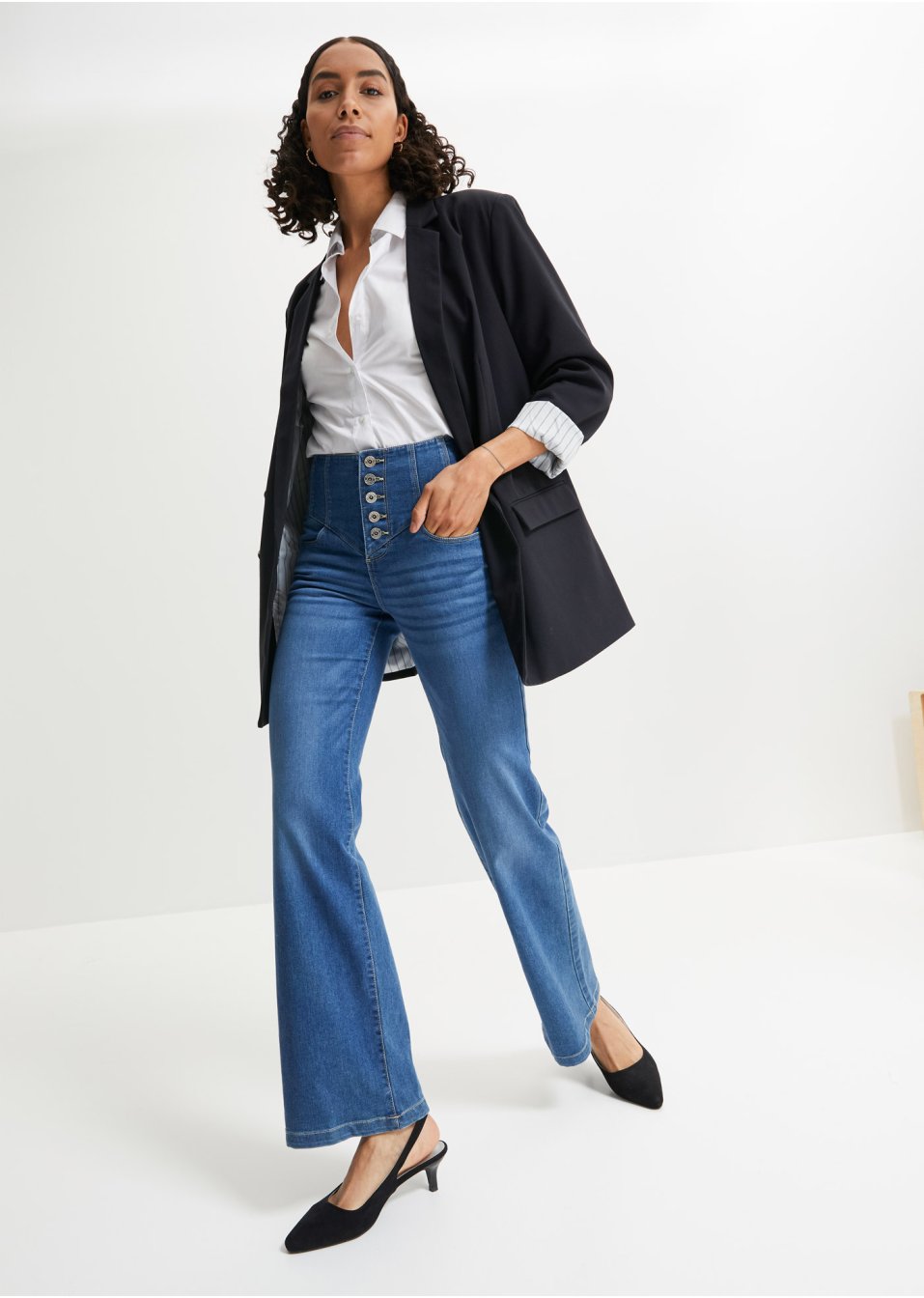 Jean flare taille haute avec polyester recyclé