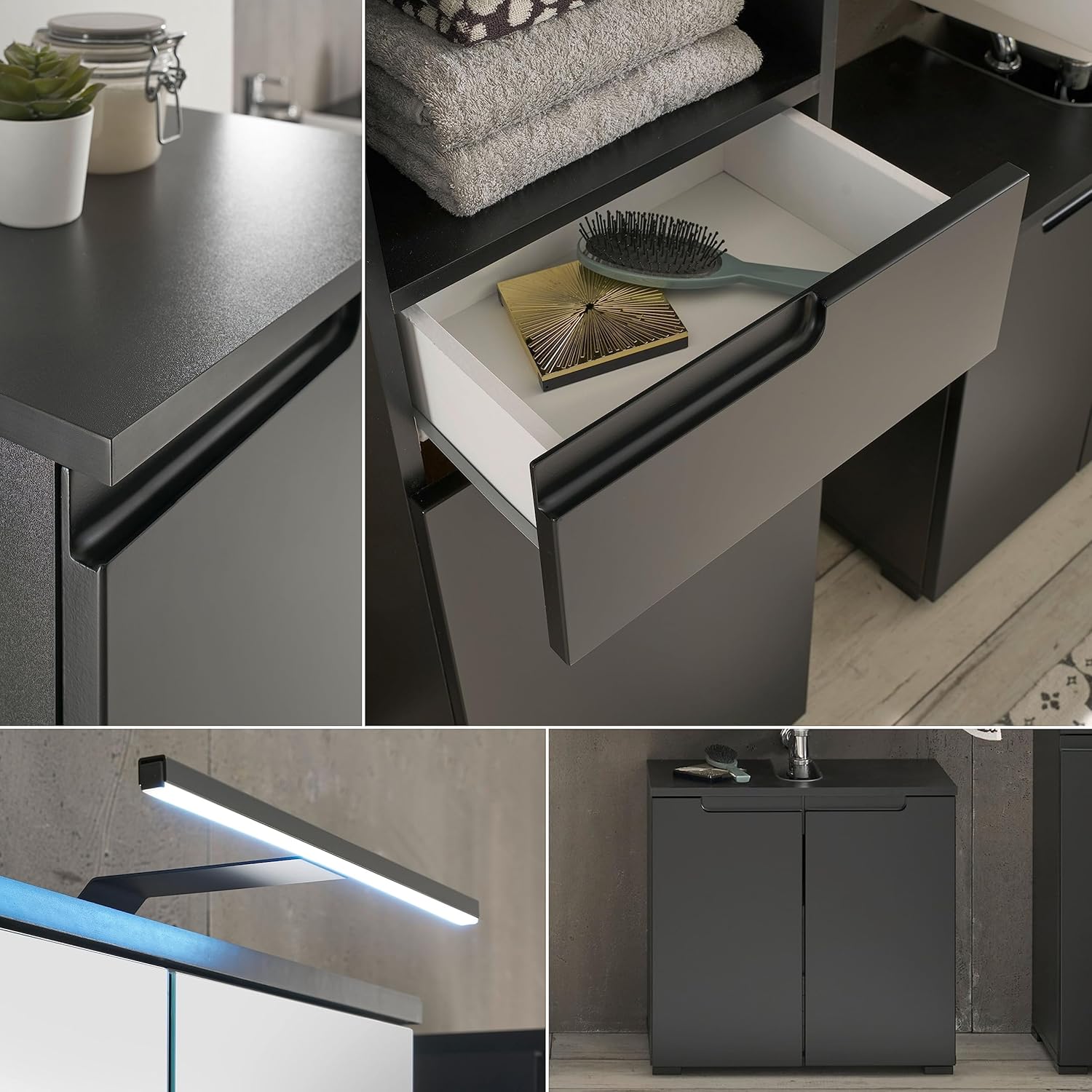 SPICE Badezimmer Kommode mit Schublade in Schwarz matt - Badezimmerschank Bad Schrank mit viel Stauraum - 40 x 85,5 x 32 cm (B/H/T)