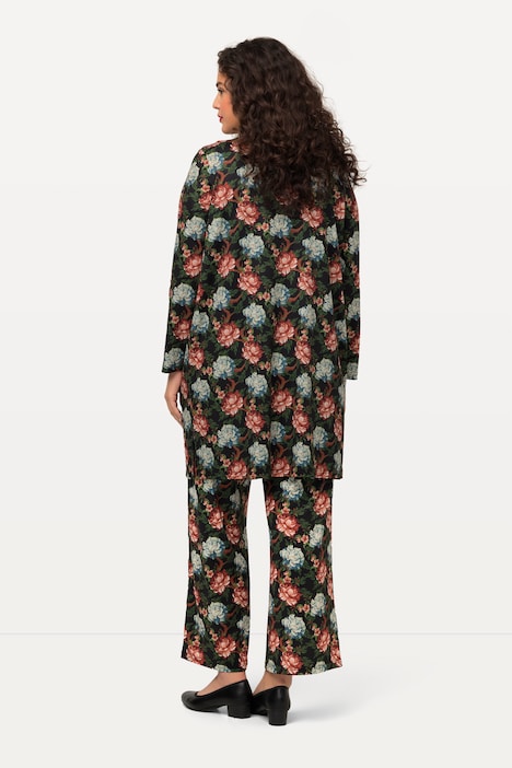 Jerseyjacke, Blüten, Rundhals, Knopfverschluss, Langarm