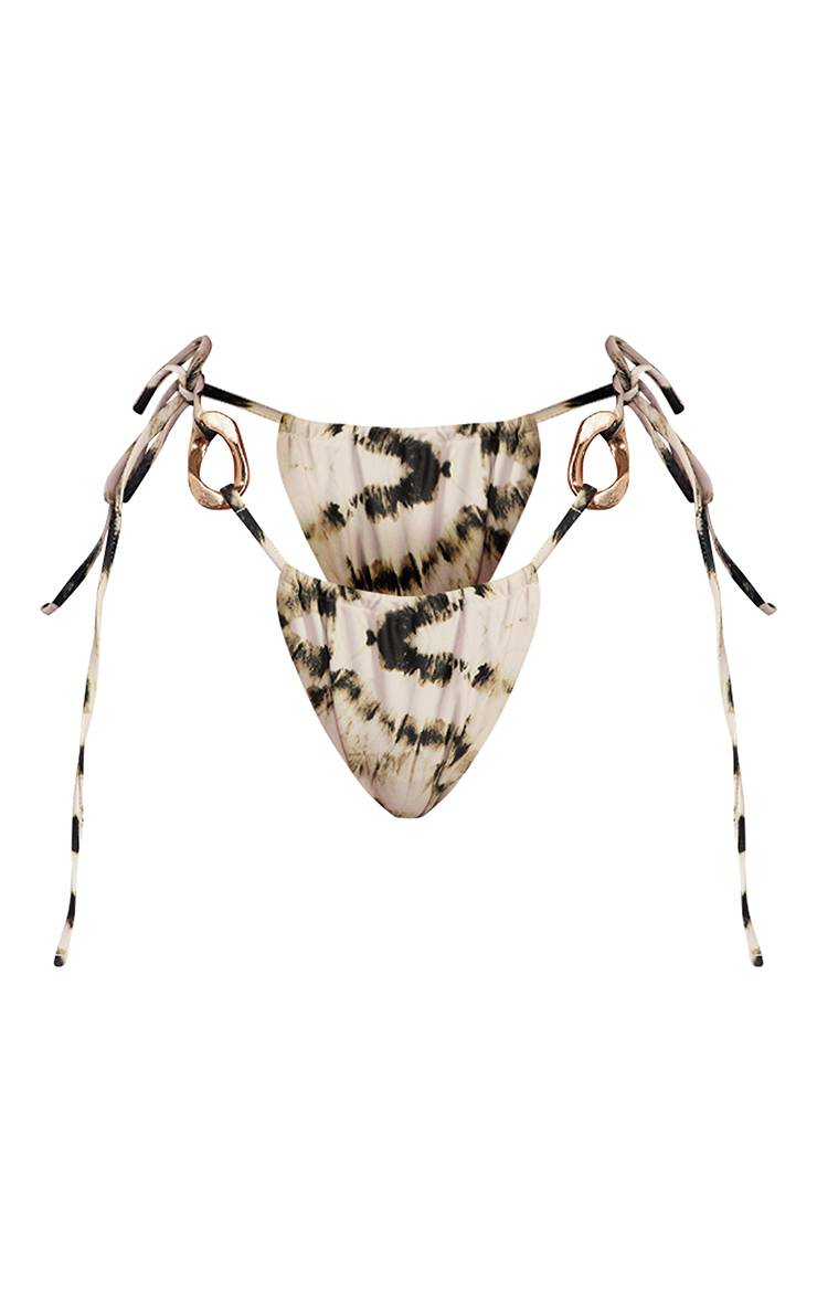 Blanc Bas De Bikini À Liens Latéraux Imprimé Tie Dye