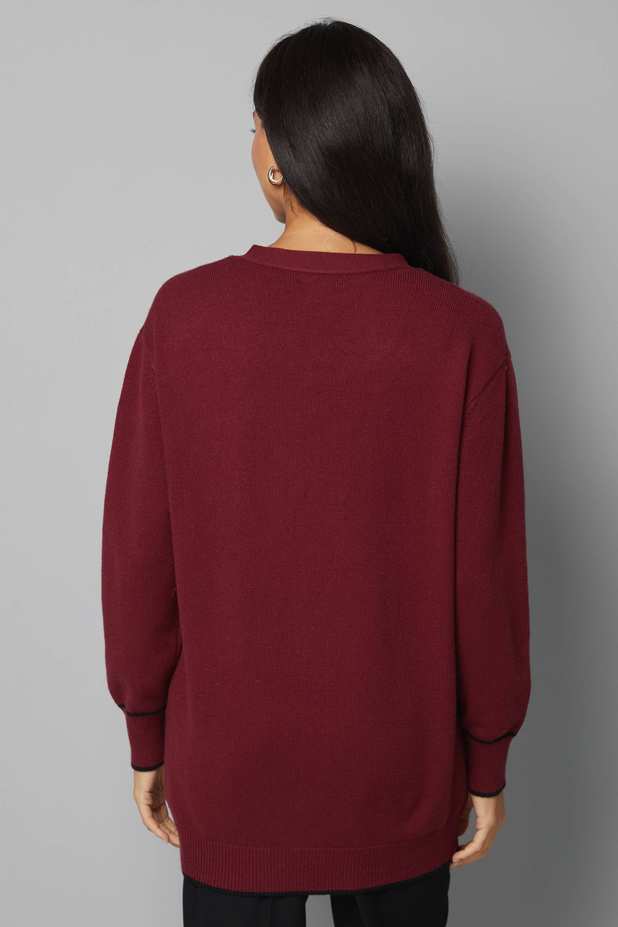 Wallis Cardigan Boutonné à Liserés Cranberry