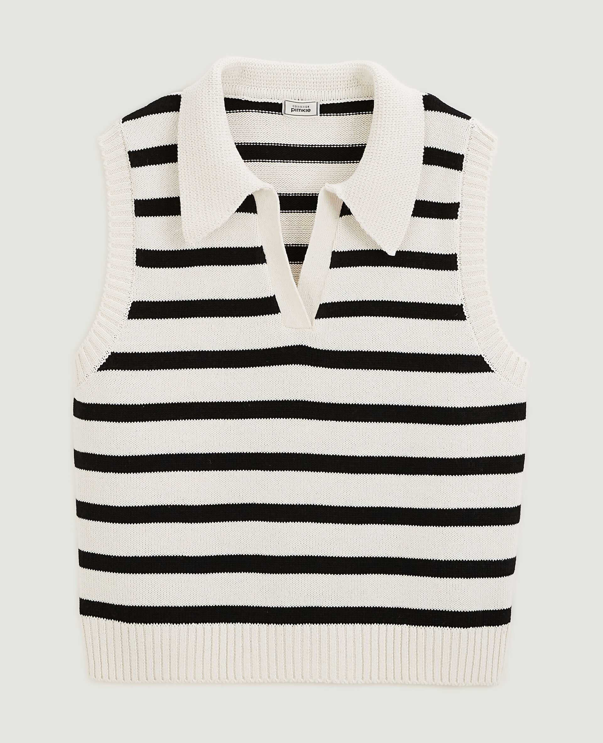 Pull sans manche motif rayures avec col - Blanc