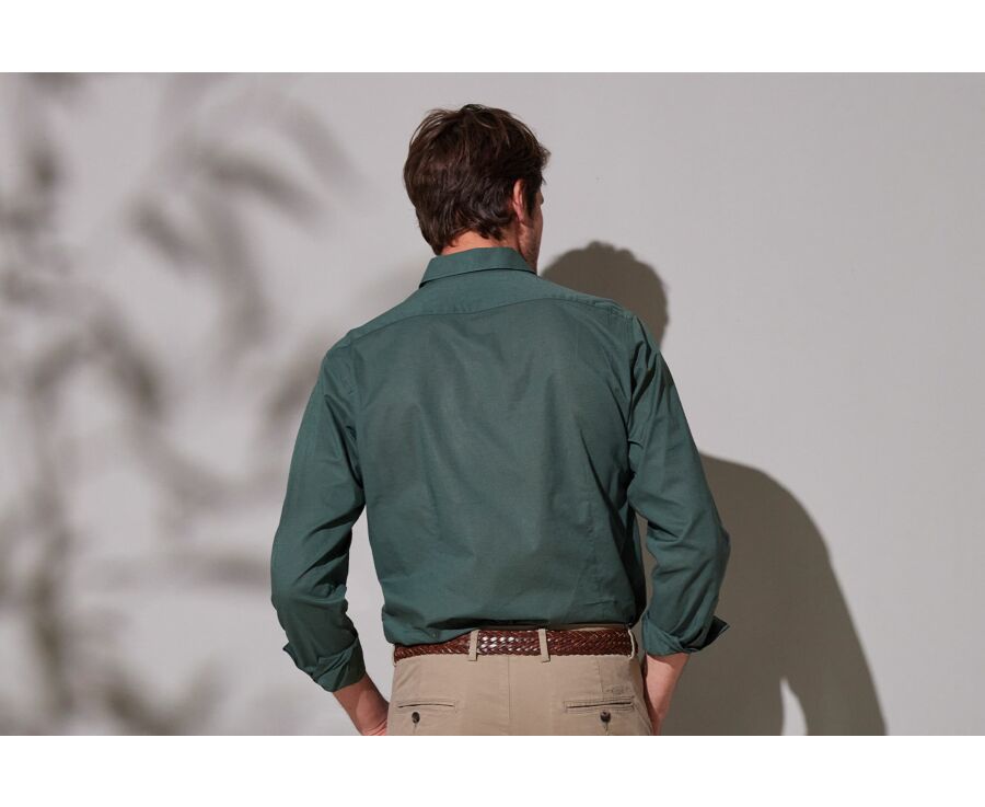 Chemise coton lin vert foncé unie - SILBERT