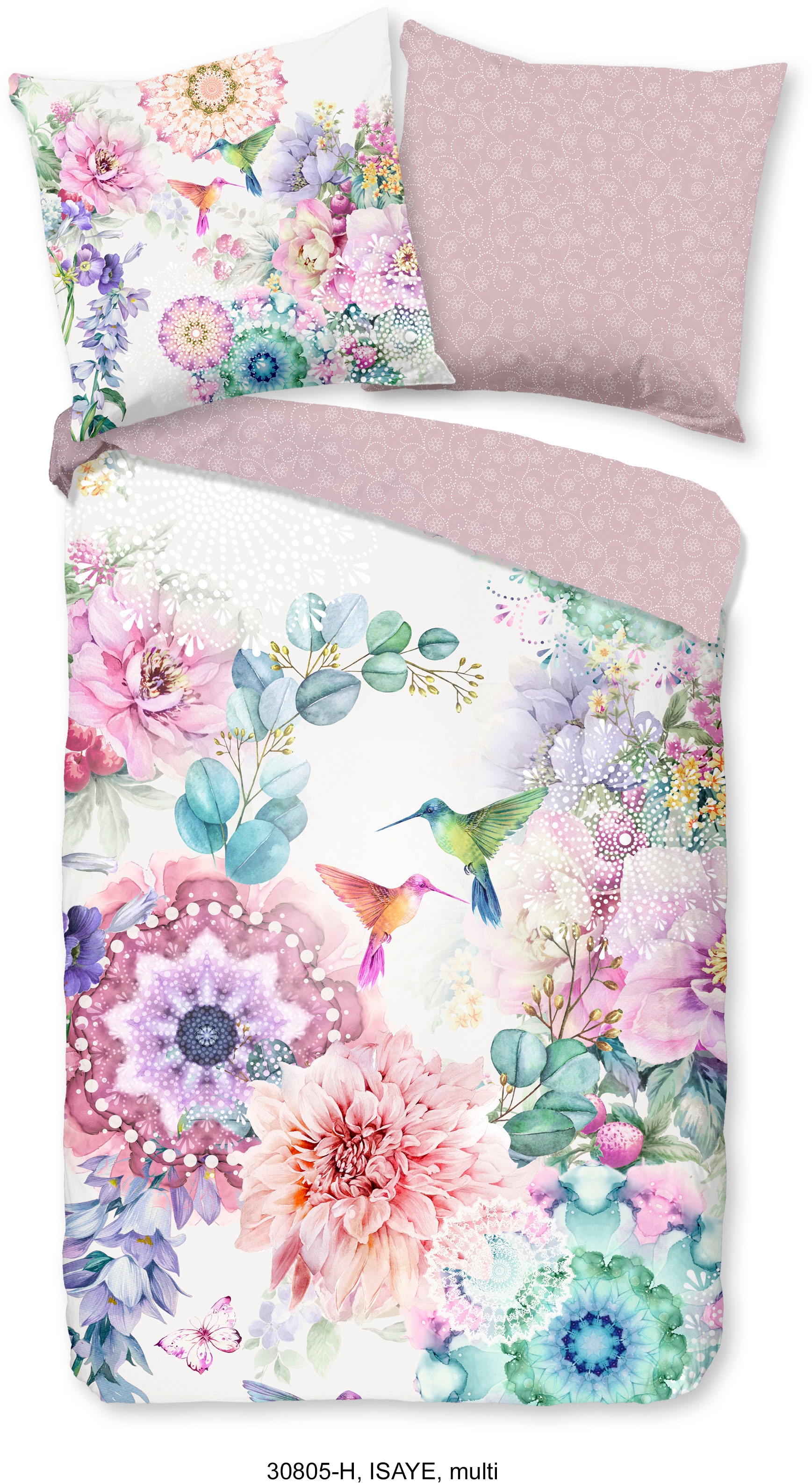 hip Wendebettwäsche »Isaye« 2 Stk. tlg. Mako-Satin, 135x200, Reissverschluss, Wendeoptik, Mandala, Blumen, Lila