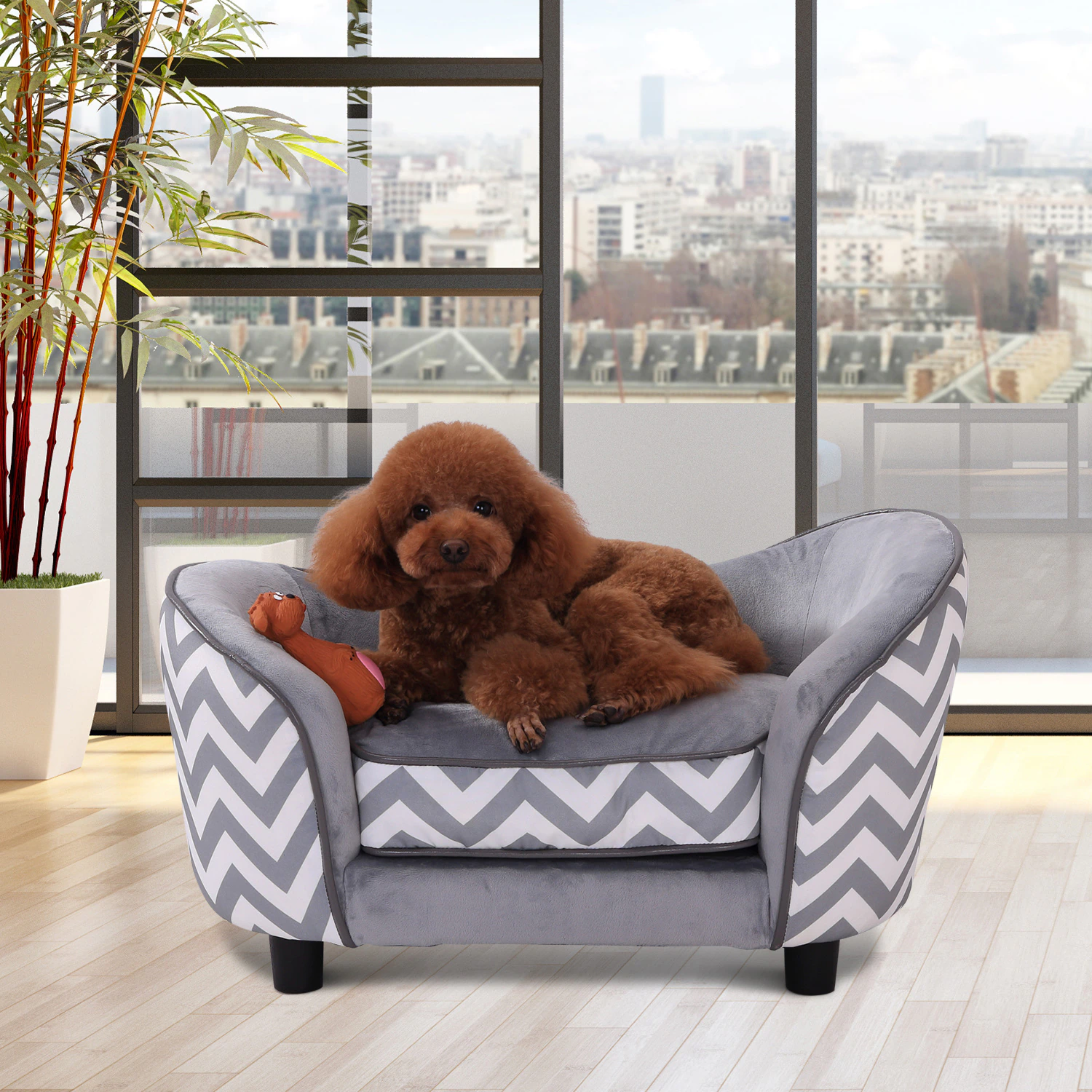 PawHut Hundebett mit Kissen grau 66,5 x 40,5 x 33,5 cm (LxBxH)