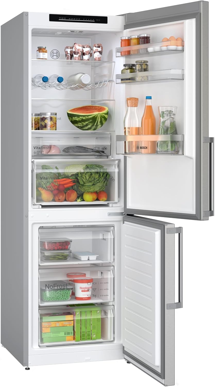 Bosch KGN36VICT Serie 4 Kühl-Gefrier-Kombination, 186 x 60 cm, 218 L Kühlen & 103 L Gefrieren, NoFrost nie wieder abtauen, VitaFresh XXL längere Frische, LED-Beleuchtung gleichmäßige Ausleuchtung