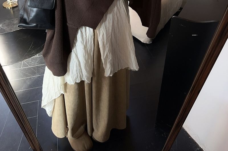 Vhancy - Ronde hals effen asymmetrische oversized trui / Lange mouwen V-hals doorschijnende blouse met knoopjes en split / Culottes met hoge taille