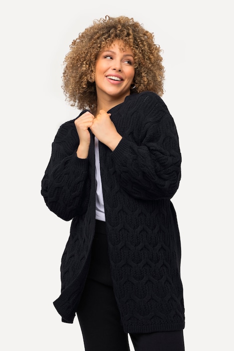 Strickjacke, Zopfmuster, Oversized, Bindegürtel