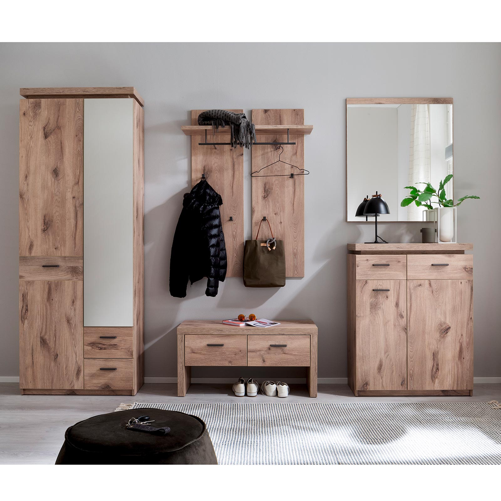 Garderobenpaneel - Viking Oak - mit Kleiderstange - 4 Haken