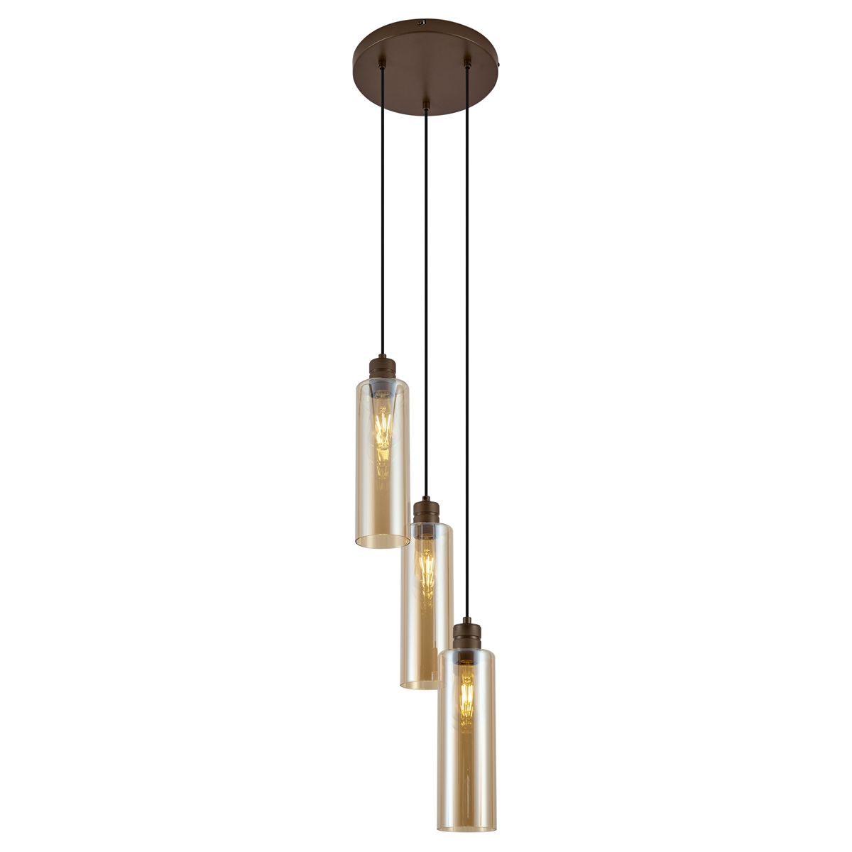 Hotel Chique hanglamp donker brons met amber glas 3-lichts - Stavelot
