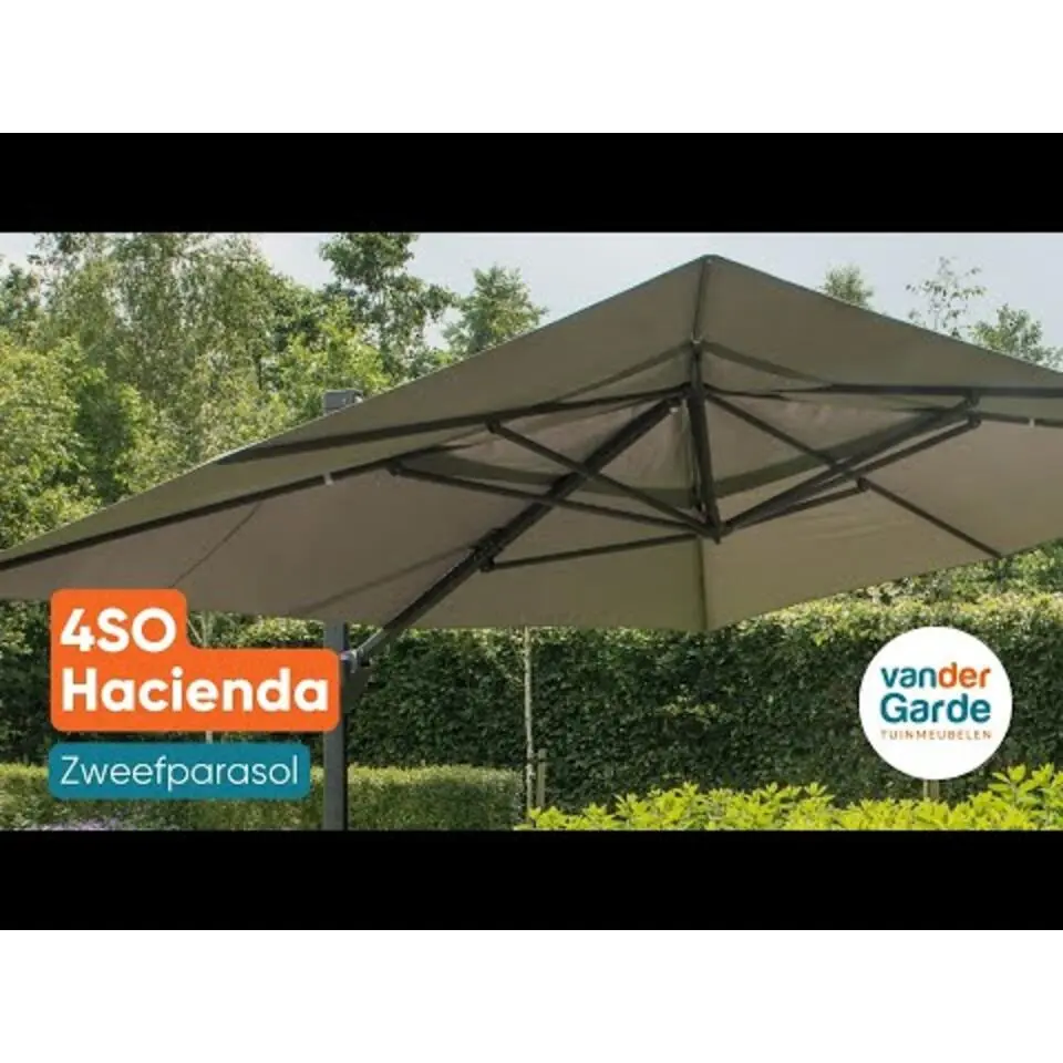 4-Seasons zweefparasol Hacienda 300 x 400 - Woodlook/Sand met voet en hoes