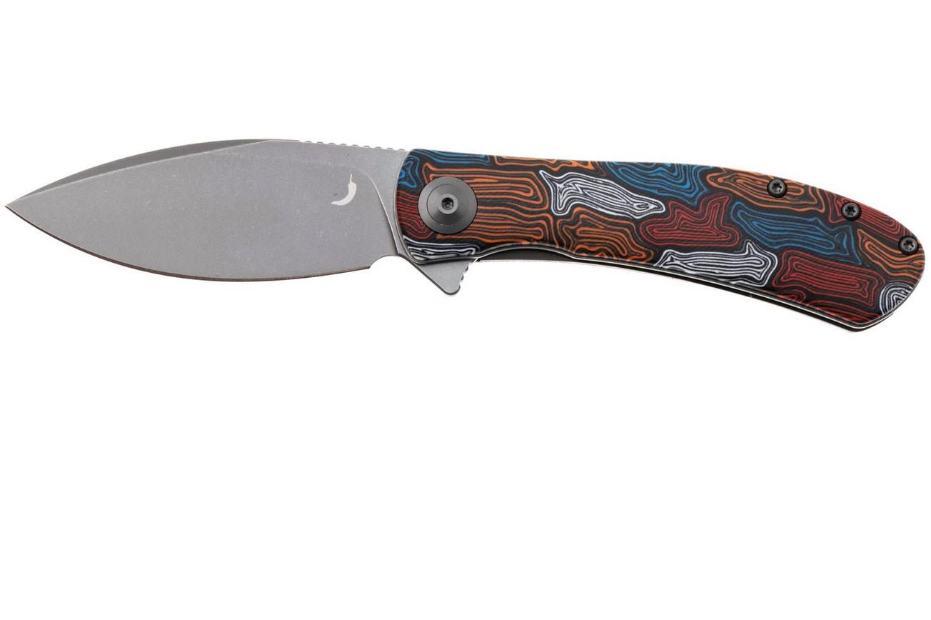 Trollsky Knives Mandu Evo MTE009 Stonewashed 14C28N, Kaleidoscope Turtle G10, zakmes, Michael Trollsky design