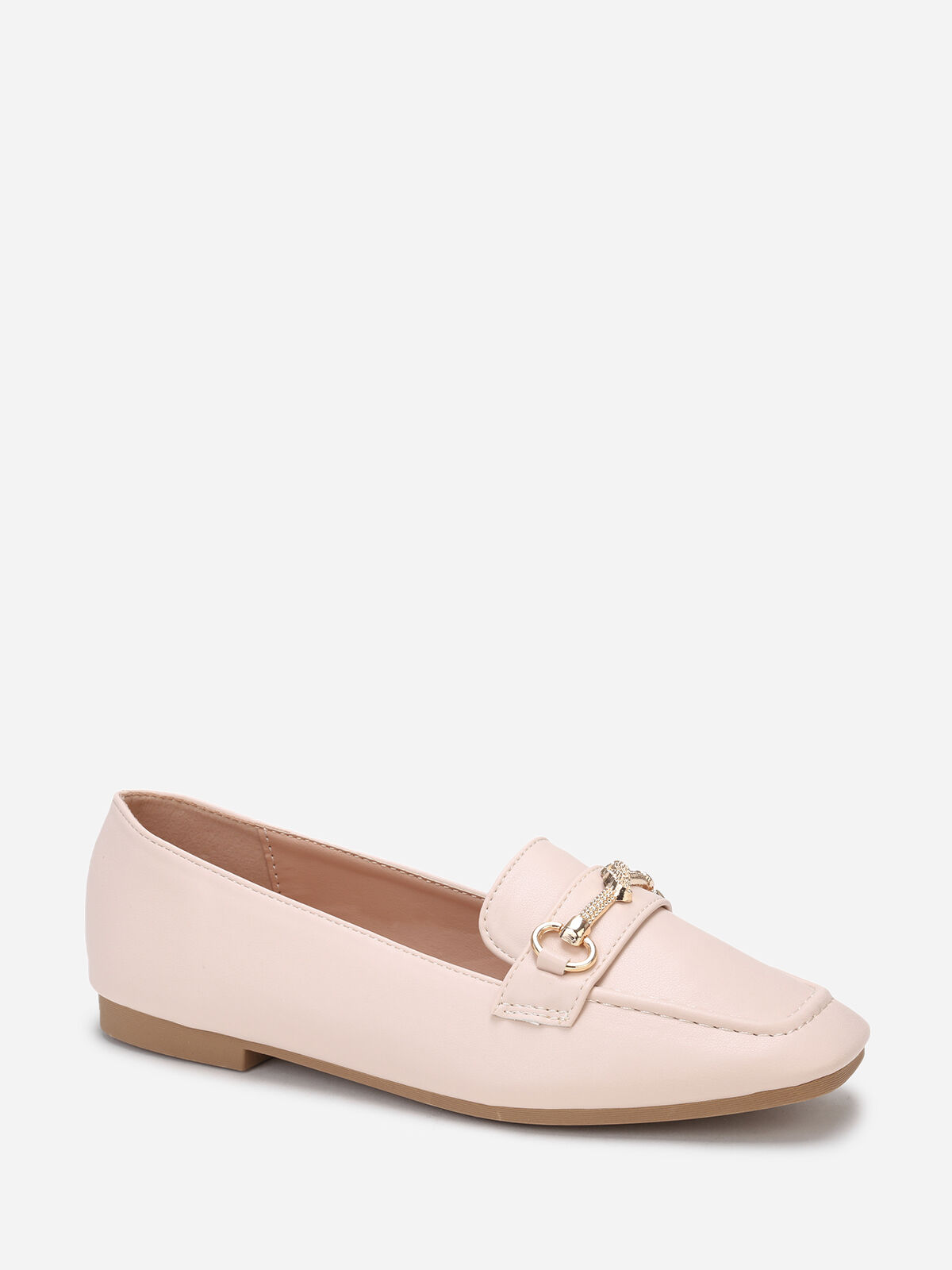 Mocassins carrés à boucle dorée- Beige