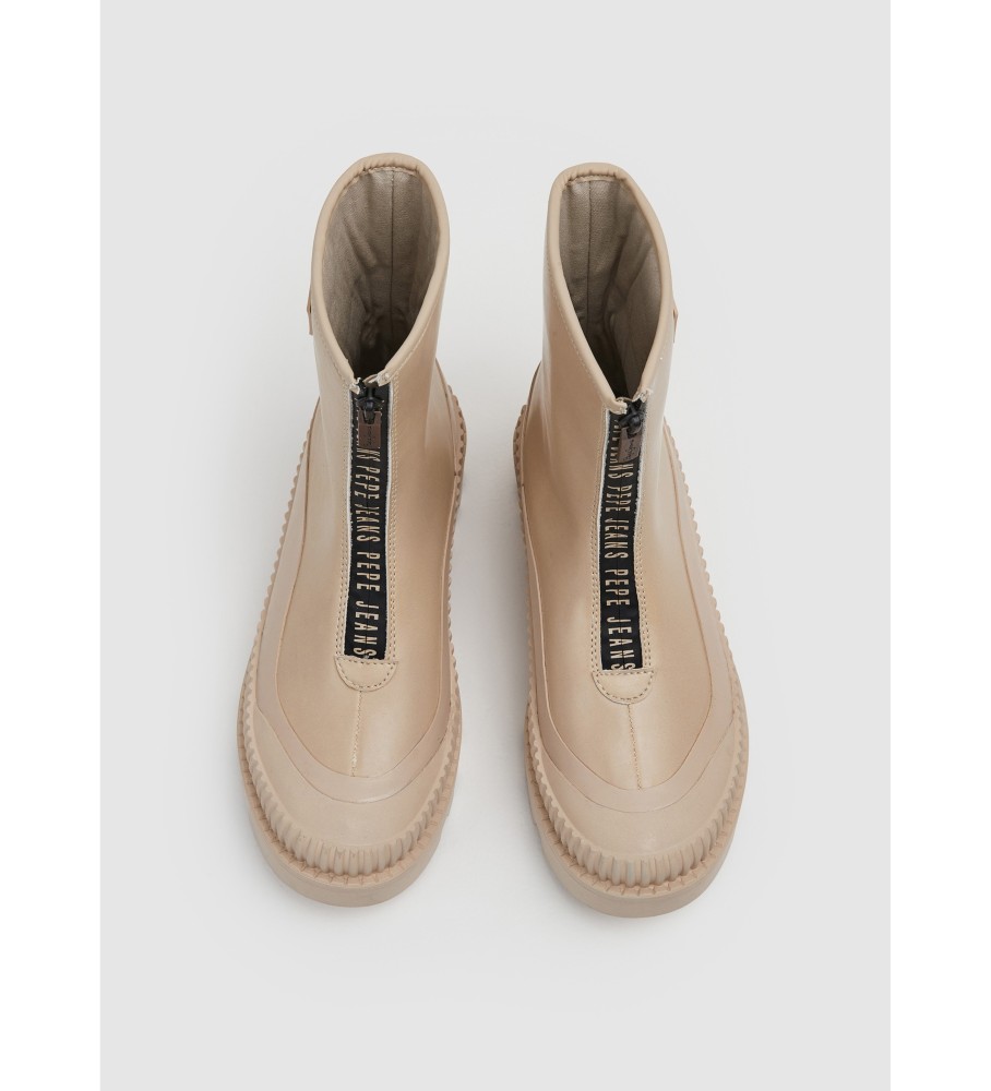 Botas de cano curto Pepe Jeans com zíper de borracha na cor bege.