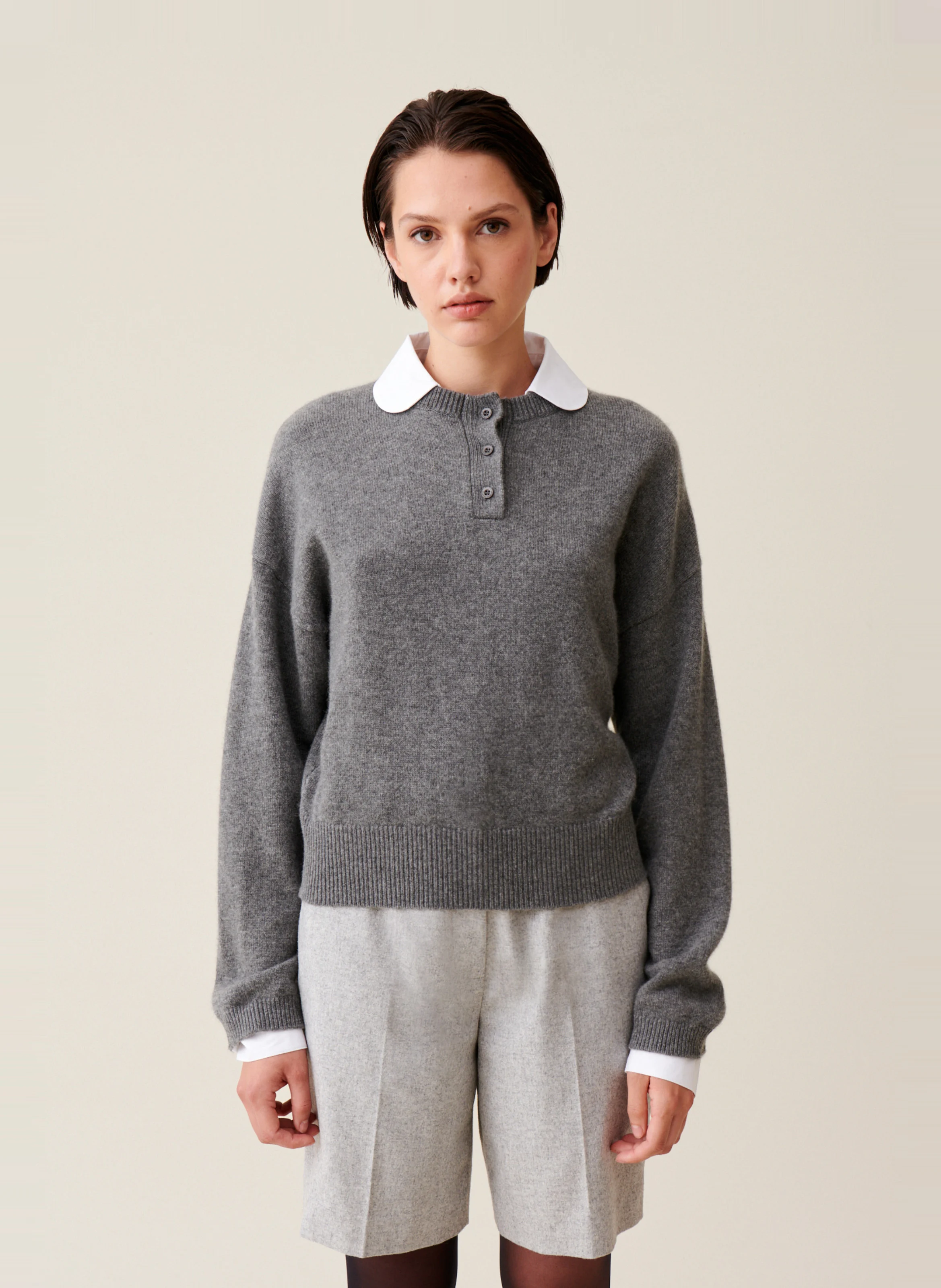 Pull en cachemire à col amovible | Gris