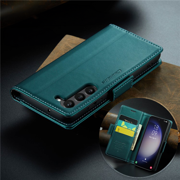 Samsung Galaxy S24  Plus Leder Tasche Flip Wallet Etui mit Kartenfächern Litchi Look (RFID Schutz) - Grün