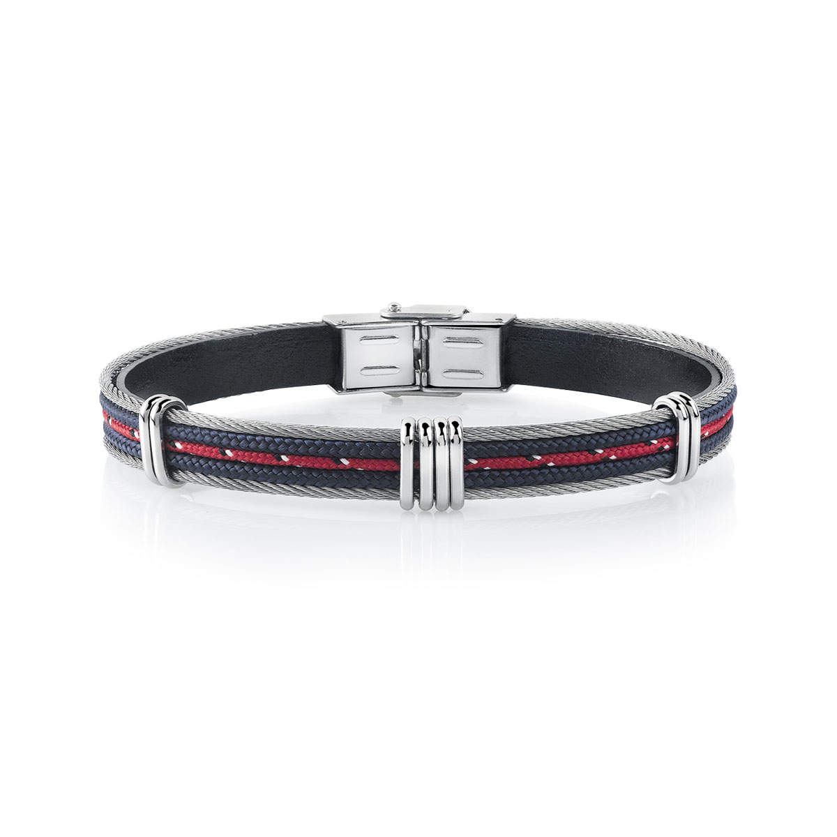 Bracelet acier coton bleu et rouge 20 cm
