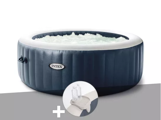 Kit spa gonflable Intex PureSpa Blue Navy rond Bulles 4 places + Porte-verre