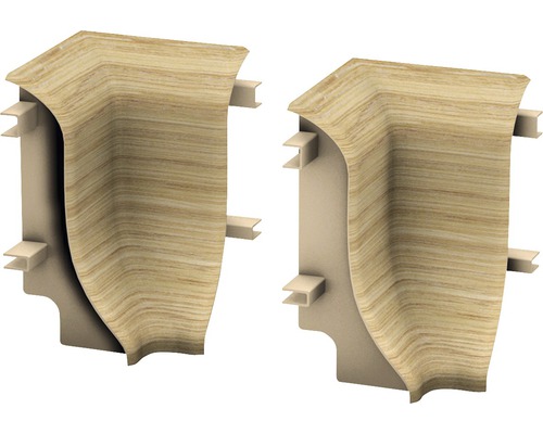 Geschuimde binnenhoekstukken voor plinten, rustiek eiken (2 stuks)