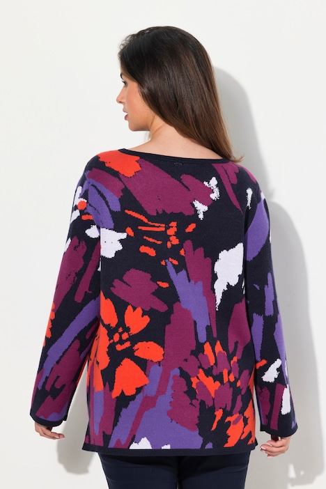 Pullover, Jacquard-Muster, U-Boot-Ausschnitt, Langarm