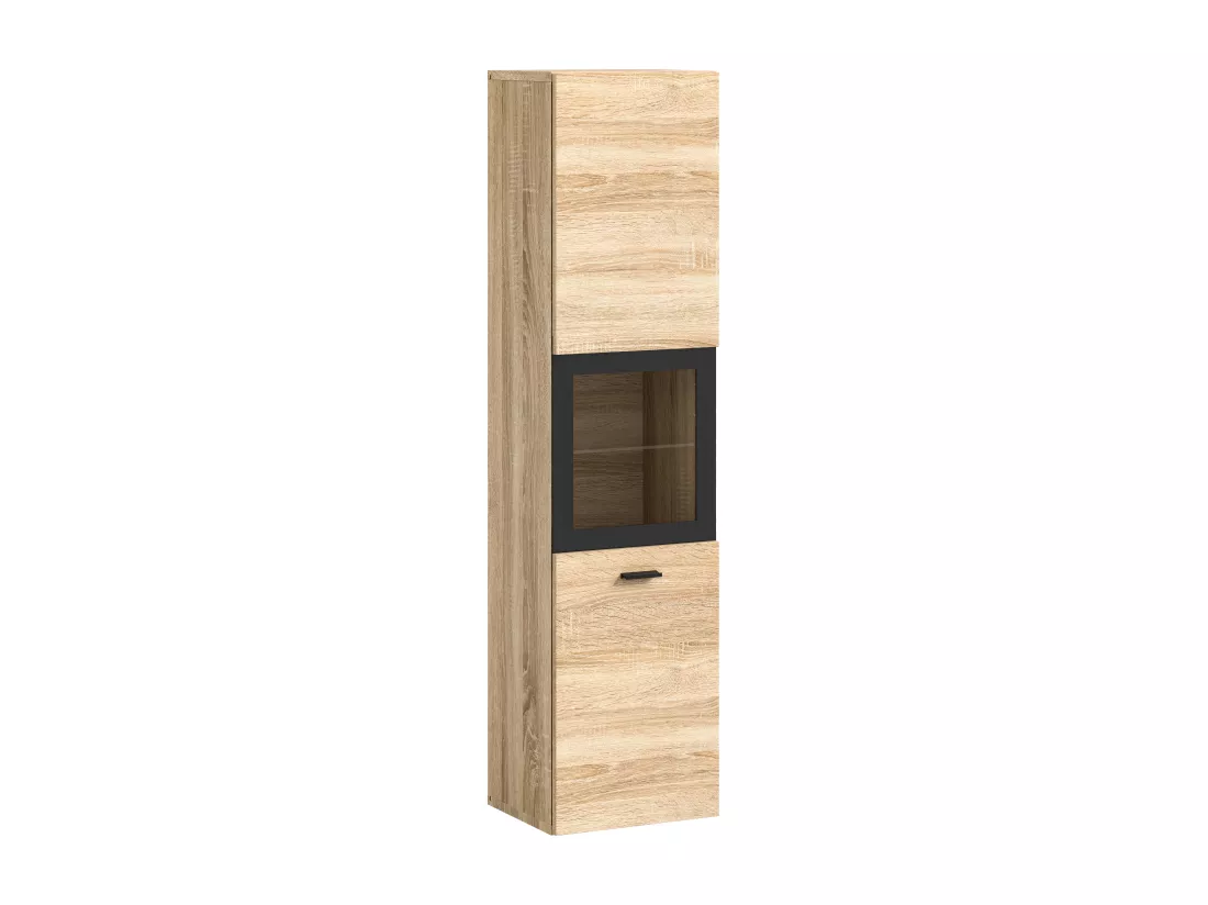Tambo - Colonne basse (L/H/P : 30x125x29 cm) en mélaminé chêne et verre avec cadre noir
