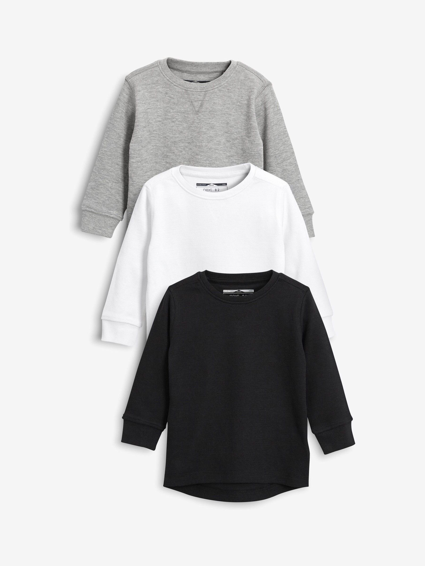 Zwart/wit - Set van 3 T-shirts met lange mouwen en textuur (3mnd-7jr)