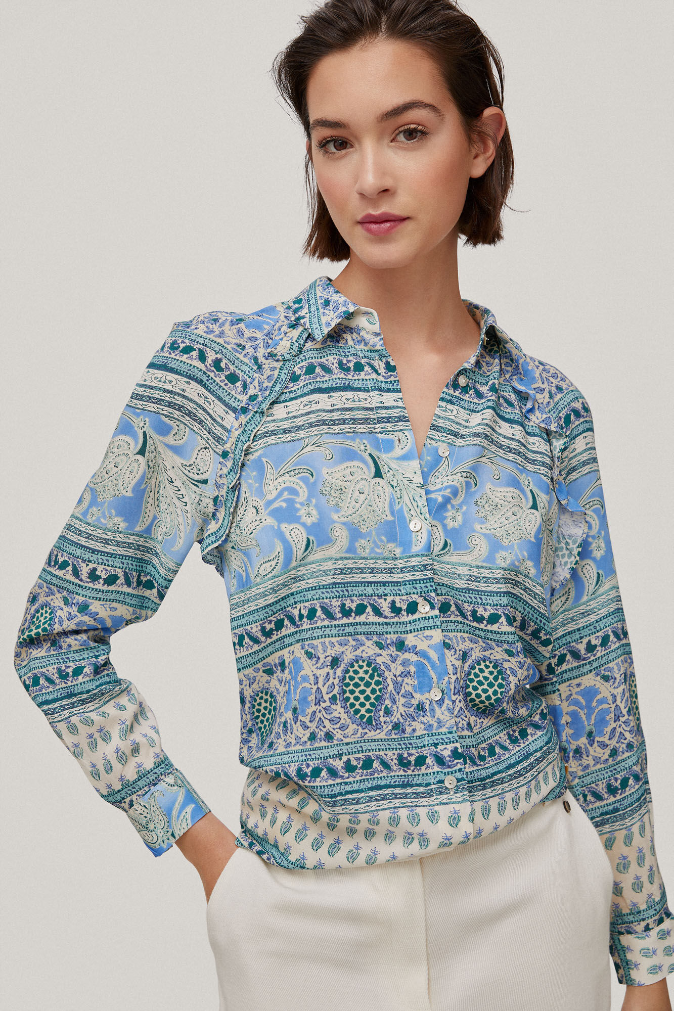 Blusa de viscose estampada - Azul