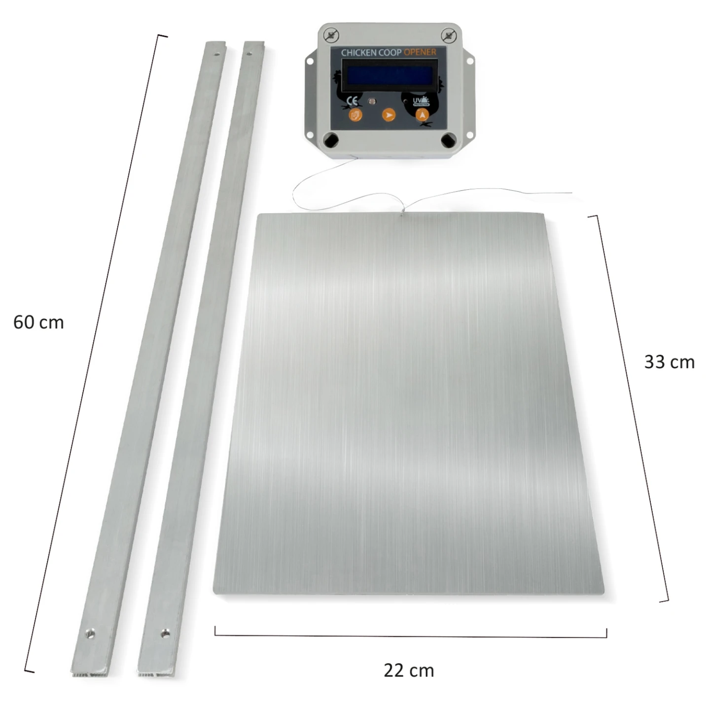 Porte automatique poulailler programmable heure et luminosité extérieure 22x33 CM