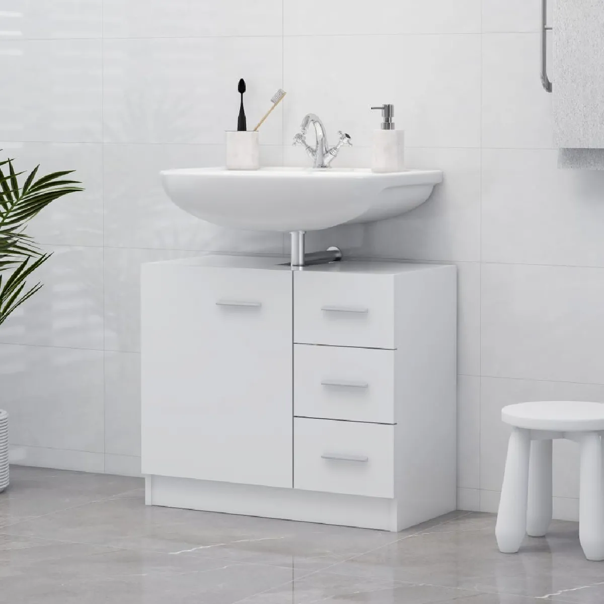 vidaXL Armoire évier - Blanc 63 cm