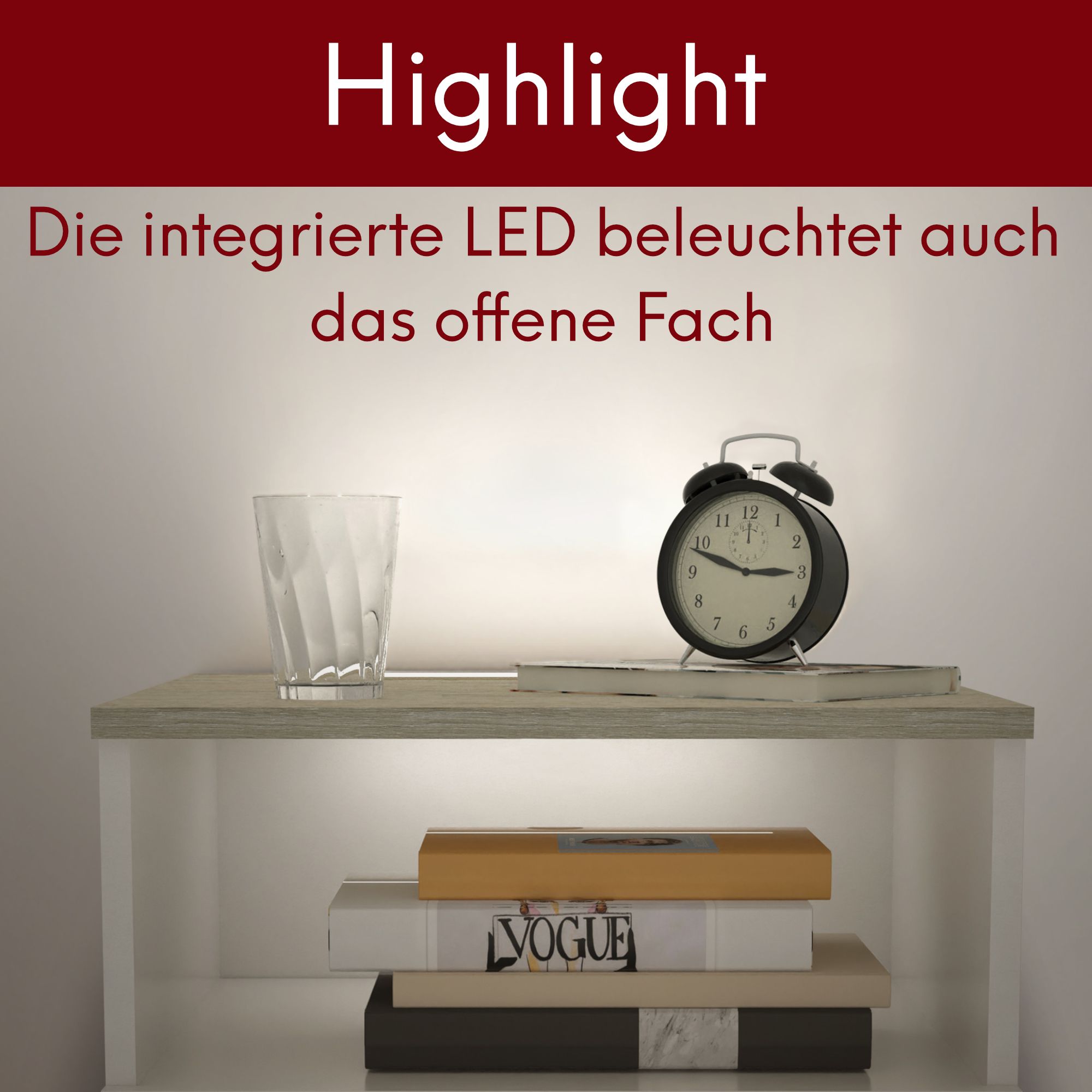 kalb | Mila - Nachtkonsole Nachttisch mit integriertem LED Licht, dimmbar Farbe: Weiß