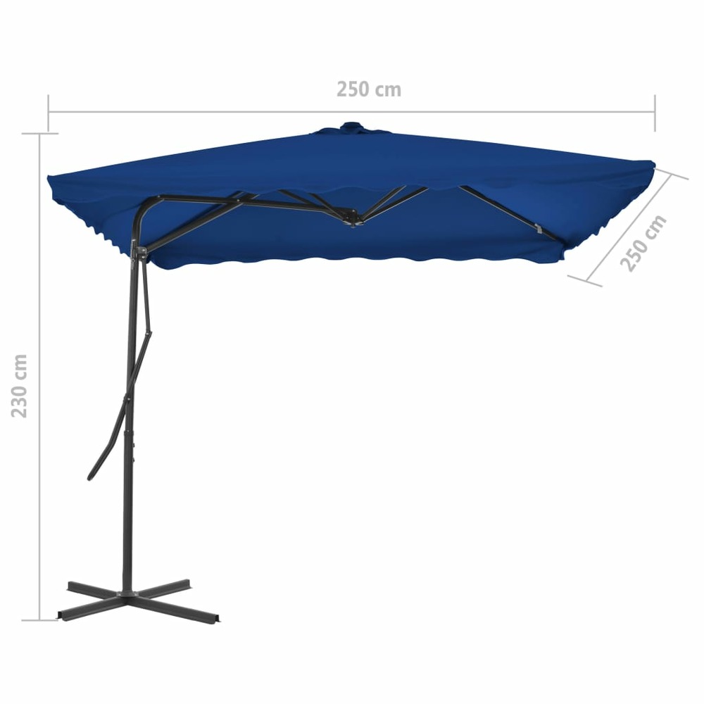 Parasol d'extérieur avec mât en acier 250 x 250 x 230 cm bleu