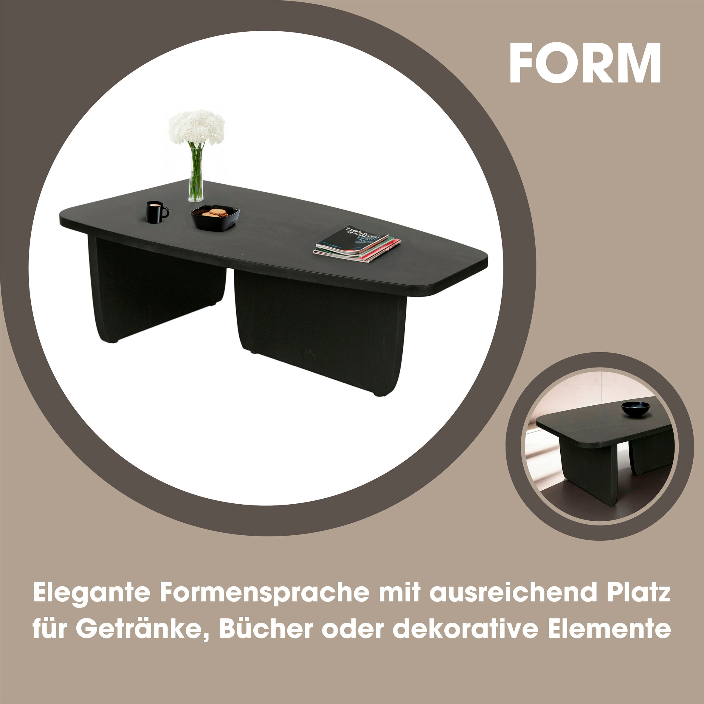 byLIVING Couchtisch »Bolt« 1 Stk. tlg. Freiform Tisch in Akazie Massivholz schwarz lackiert, 25mm Tischplatte