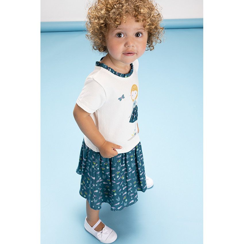 Robe manches courtes 2 en 1 en jersey imprimé fillette pour bébé fille - Ecru