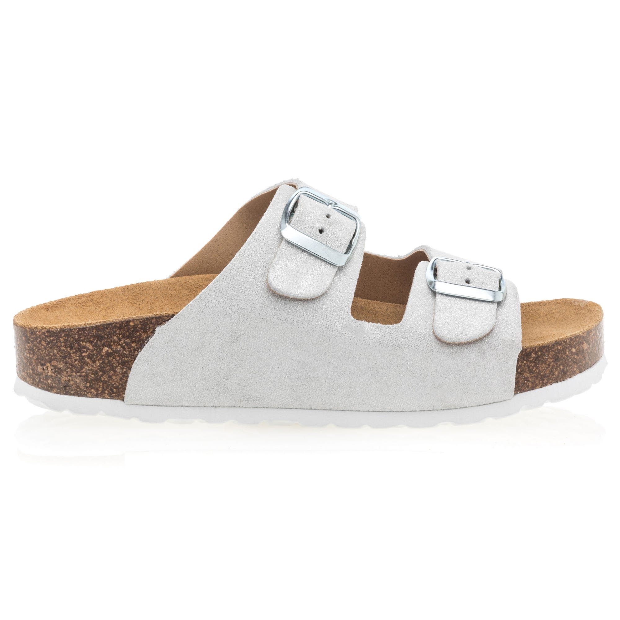 Mules semelle liège Femme en cuir blanc