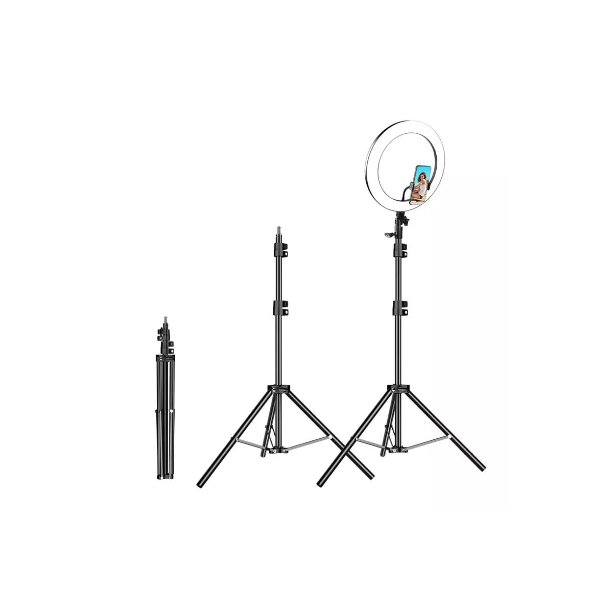 LED ringlampe med stativ for foto og selfies - 210 cm