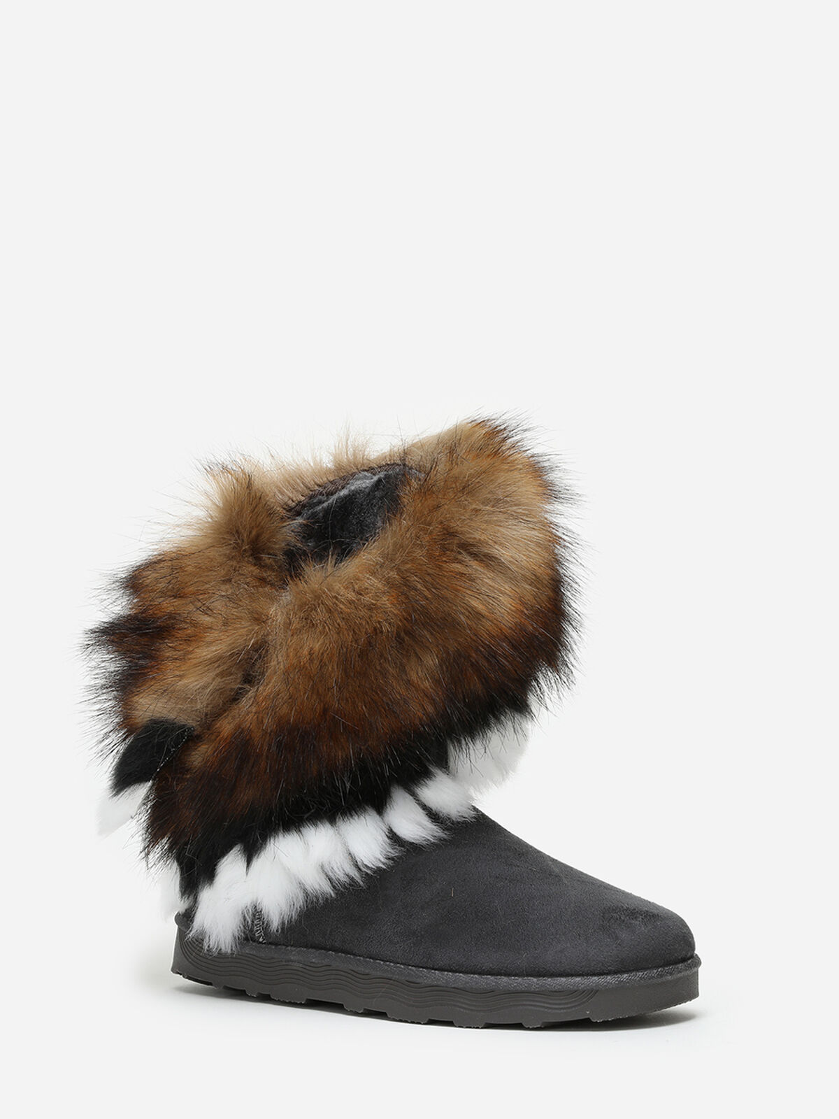 Bottines avec tige effet fourré- Gris