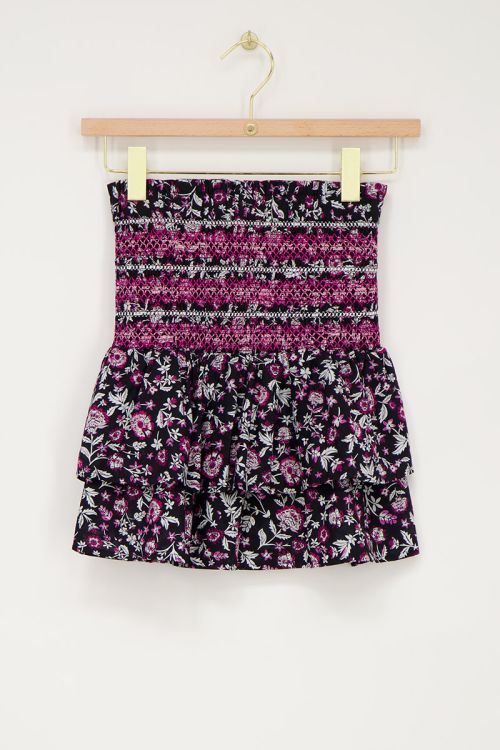 Zwart katoenen rokje met roze paisley print