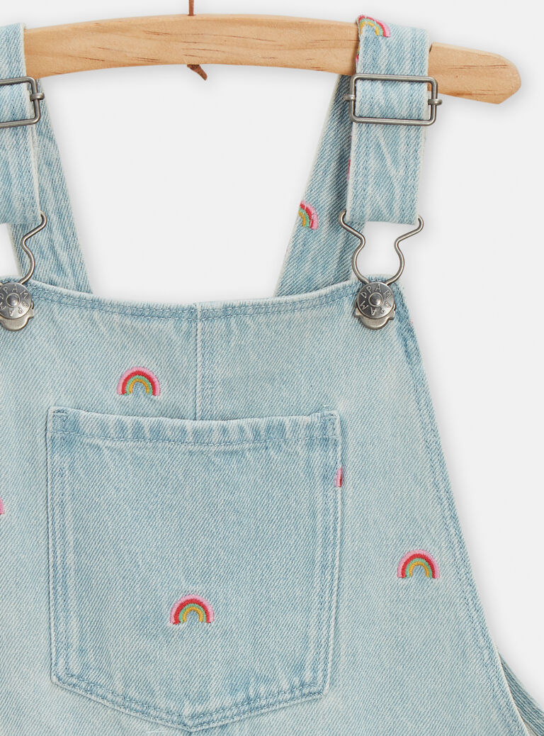 Salopette en denim clair détail broderie pour fille
