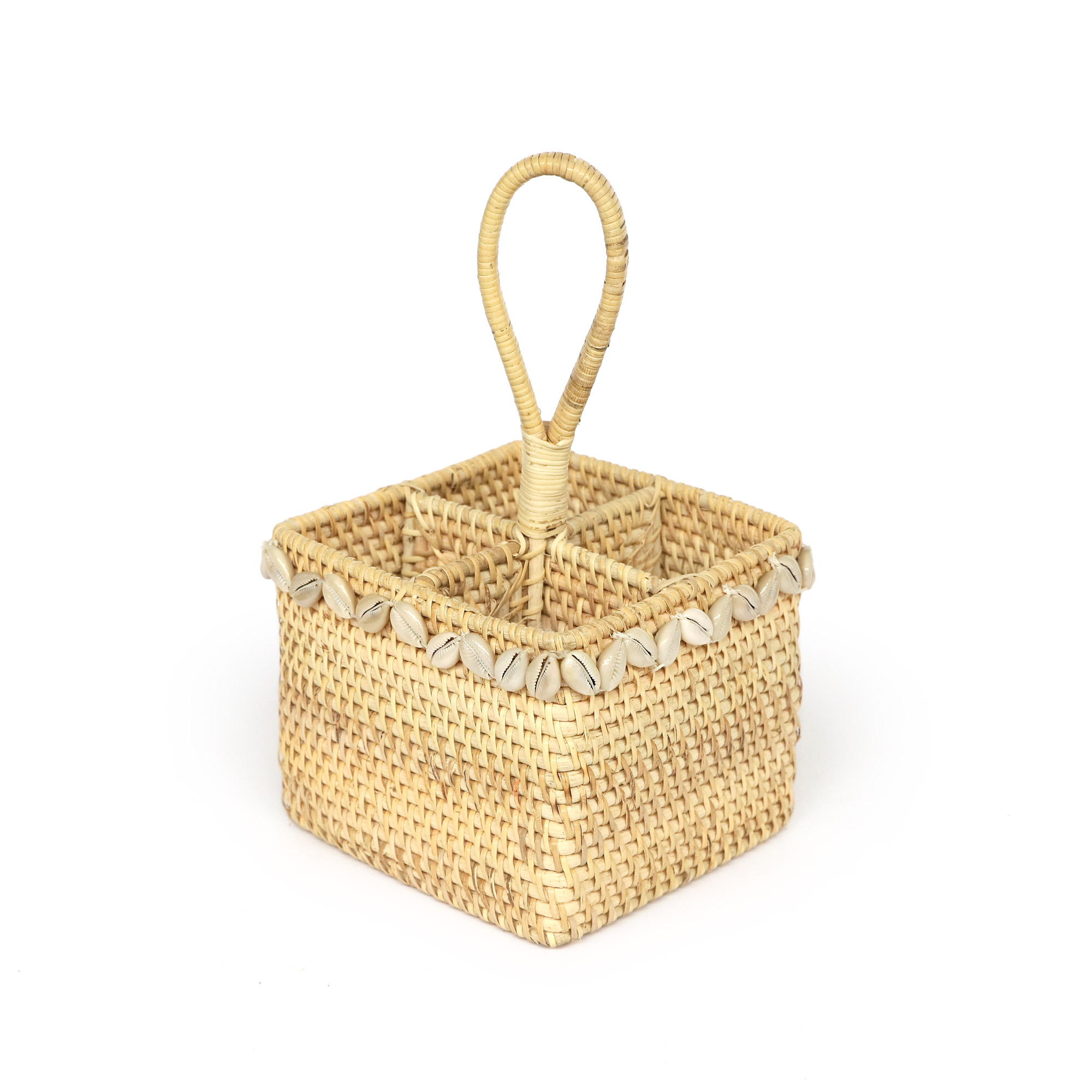 Besteck-Korb mit Muscheln, Rattan, B 18 cm, L 18 cm, H 28 cm zu 44,00