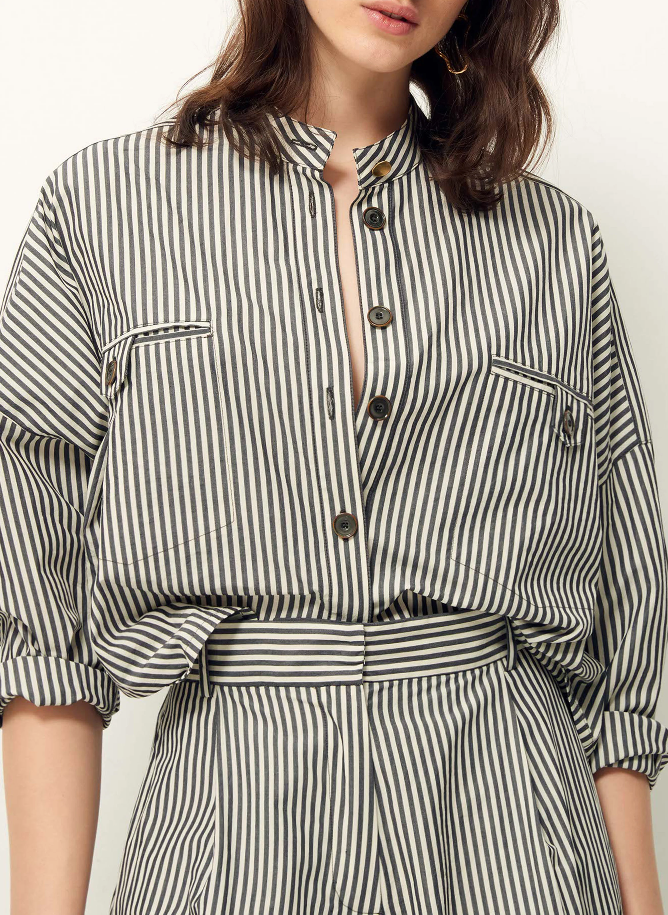ORREGIA - Chemise col rond en coton mélangé | Noir