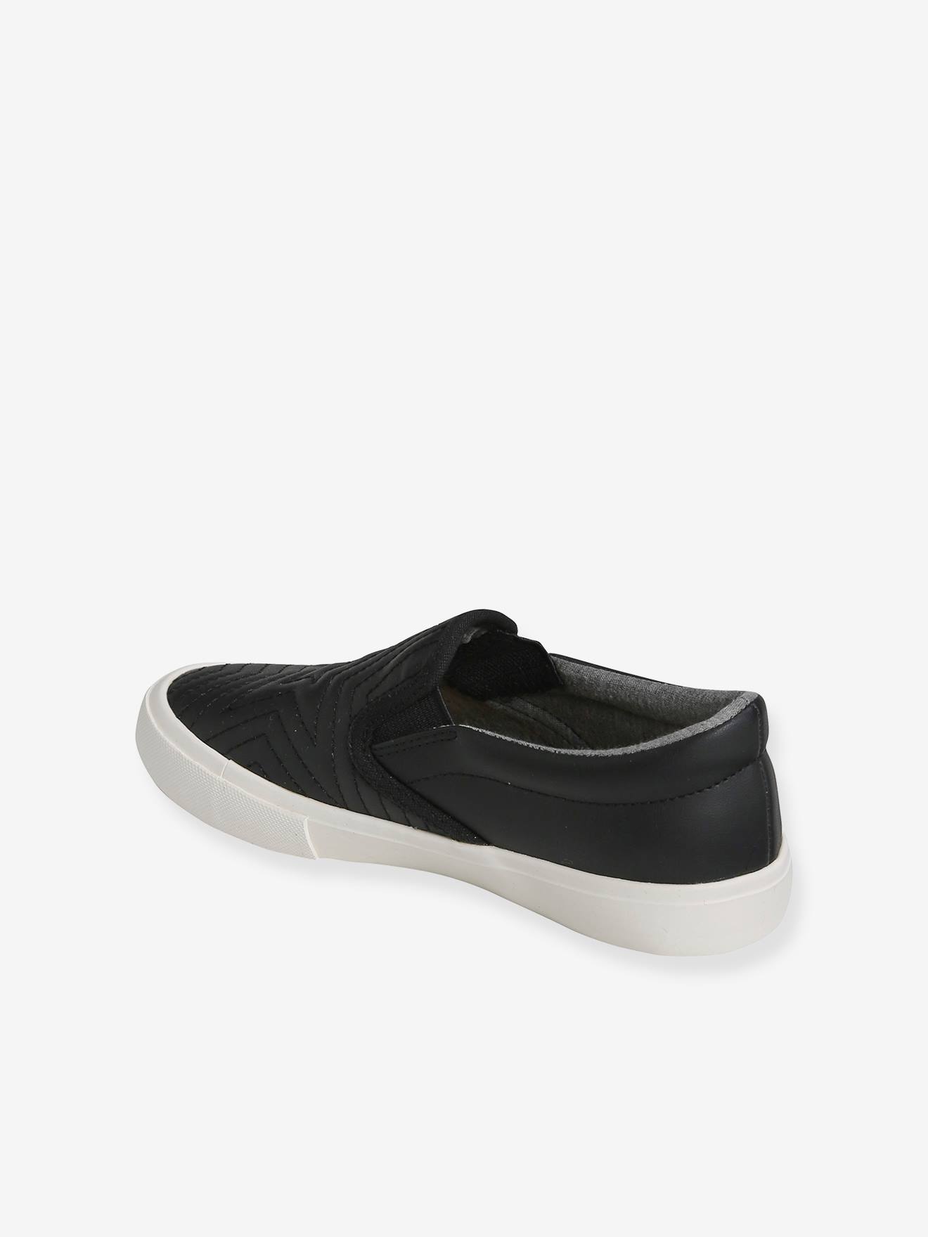 Tênis slip-on com estrelas bordadas, para meninas, preto liso.