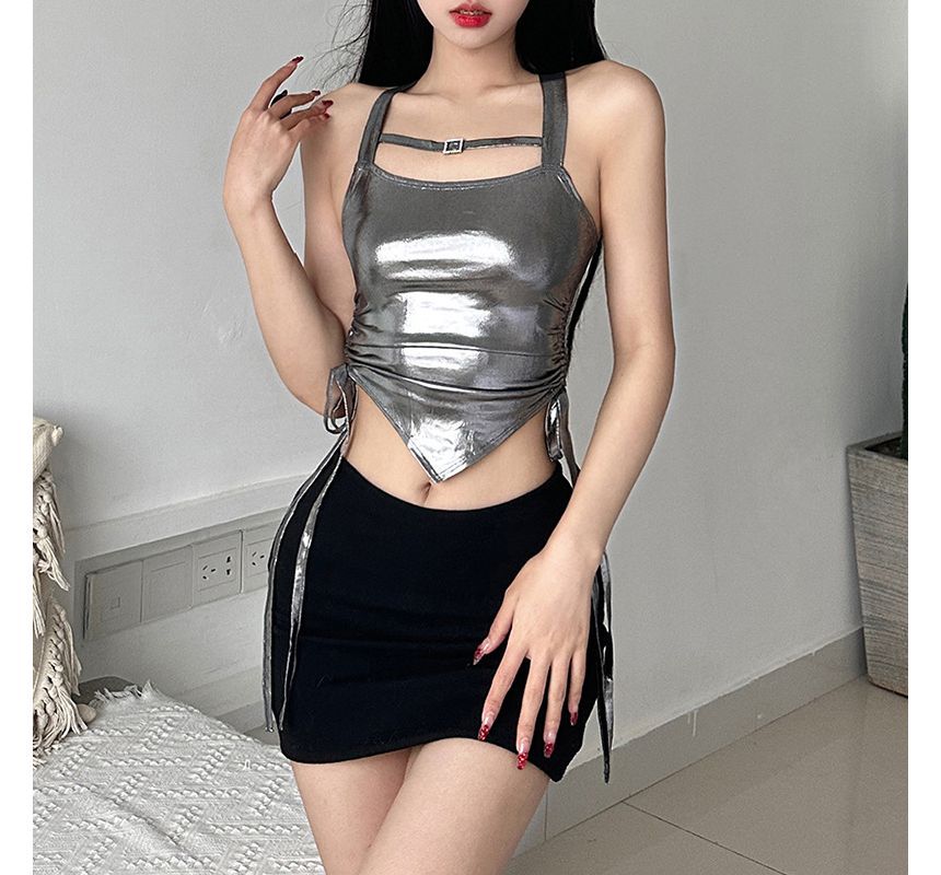 Sugarcoat - Metallic cami-top met gerimpelde zijkanten en asymmetrische zoom