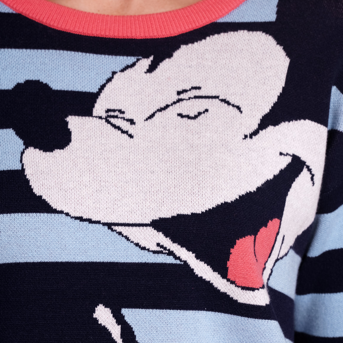 Gina Benotti Micky Maus Strickpullover mit Streifen hellblau / dunkelblau / hellrot