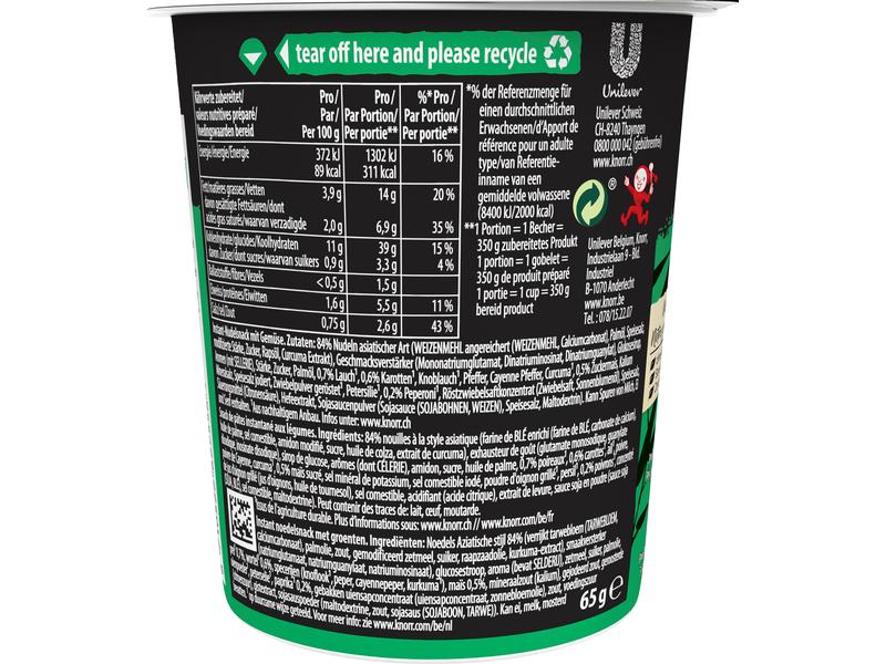 Knorr Becher Asia Noodles Vegetable 65 g Fertiggericht mit Nudeln und Gemüse